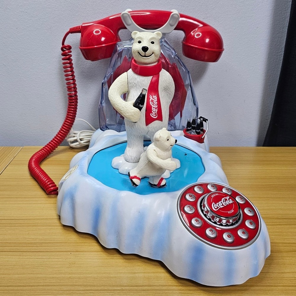 Vintage Coca-Cola Polar Bear Animated Phone Landline Coke Telephone Works